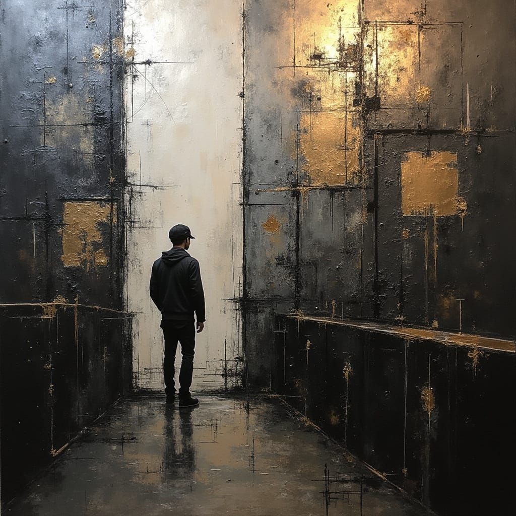 Abstract Chaos in Metallic Hues, Blending Art and Graffiti