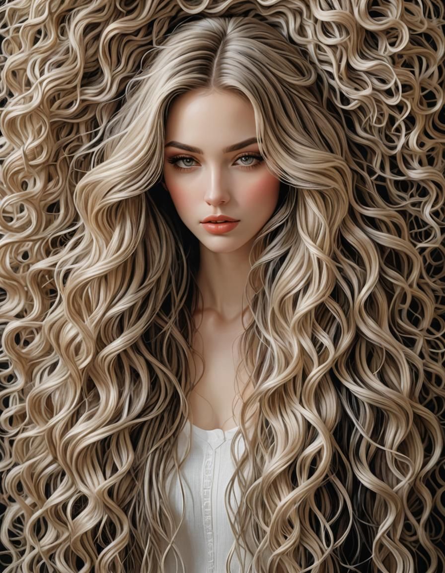 Hot girl made of free art ,  , shallow, Flowing hair made of...
