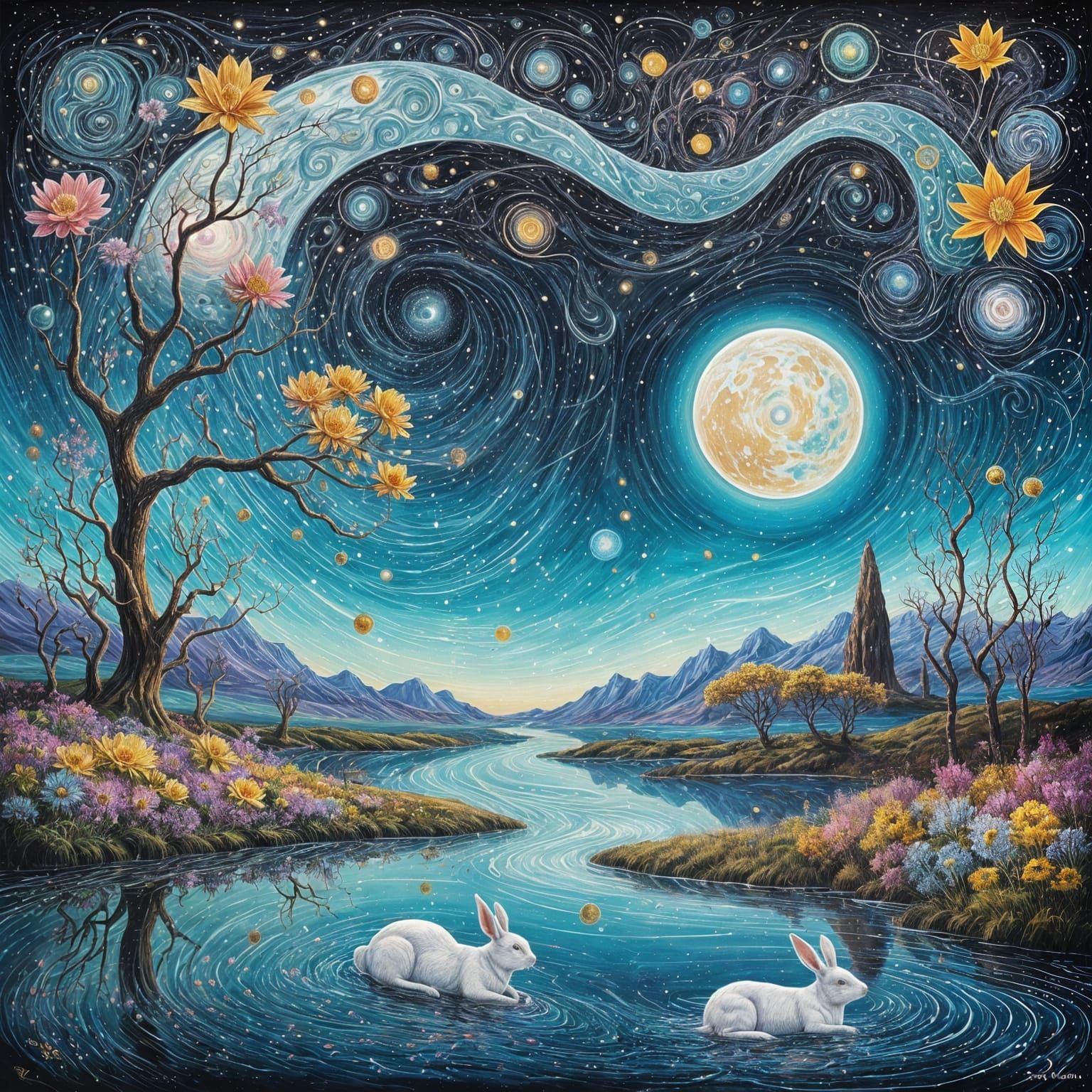 surreal dreamscape of rabbits  by @theArchairez