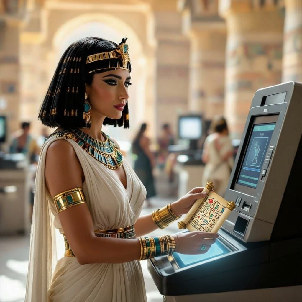 Cleopatra becoming frustrated at a self-checkout machine