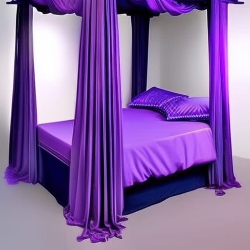 Ethereal purple gothic canopy bed with purple blanket& cobalt blue