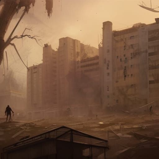 Sinister Post-Apocalyptic School in Fantasy Art Style