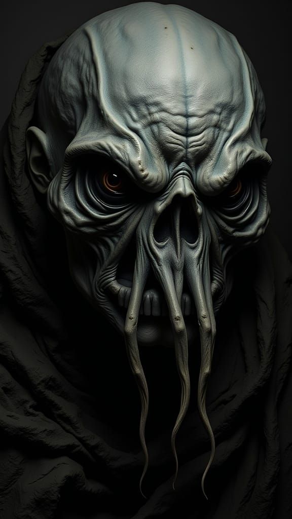 <lora:Chiaroscuro:1.0> Zdzisław Beksiński Style, Ivory Nosferatu Portrait, hyperrealistic, extremely sharp focus