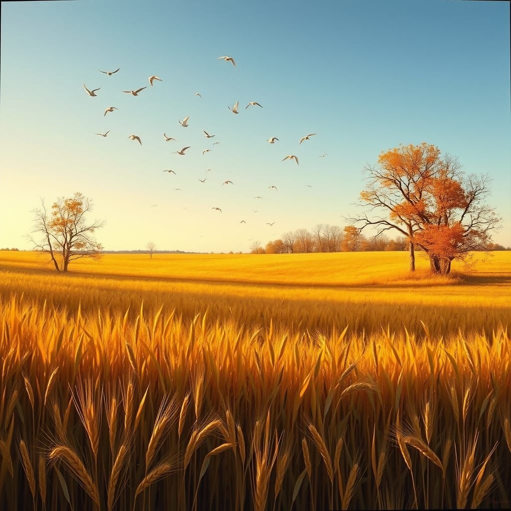 Autumnal Pastoral Landscape with Migrating Birds