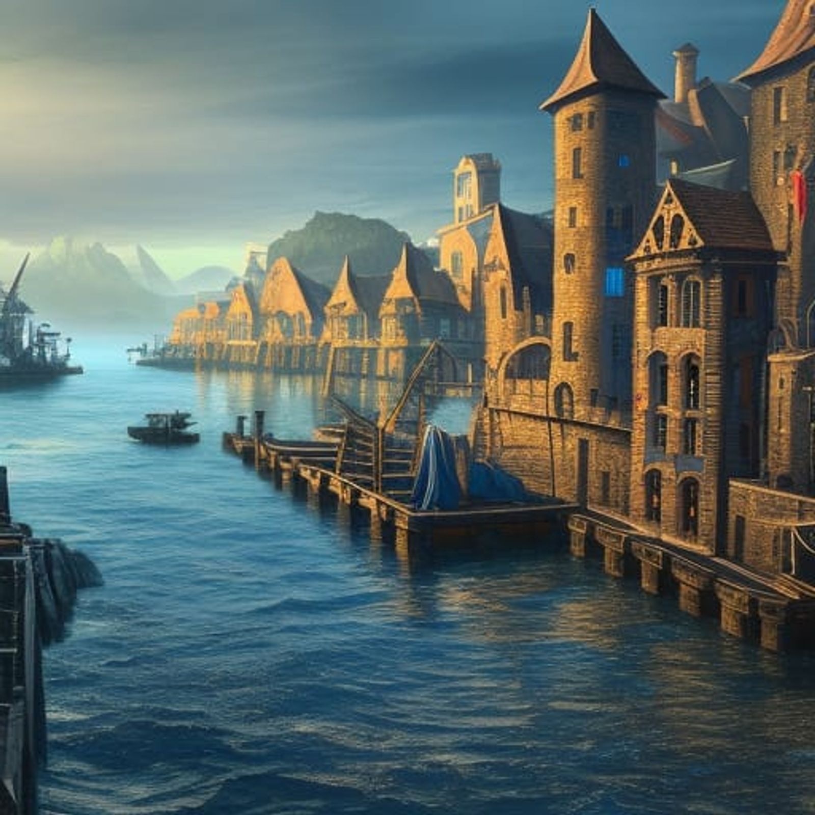 fantasy medieval port city