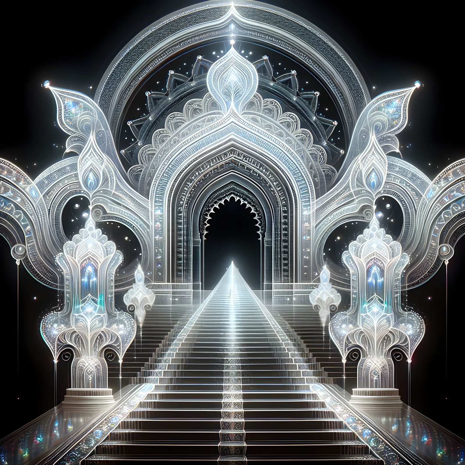 Intricate Path to the Divine Realm in Radiant White