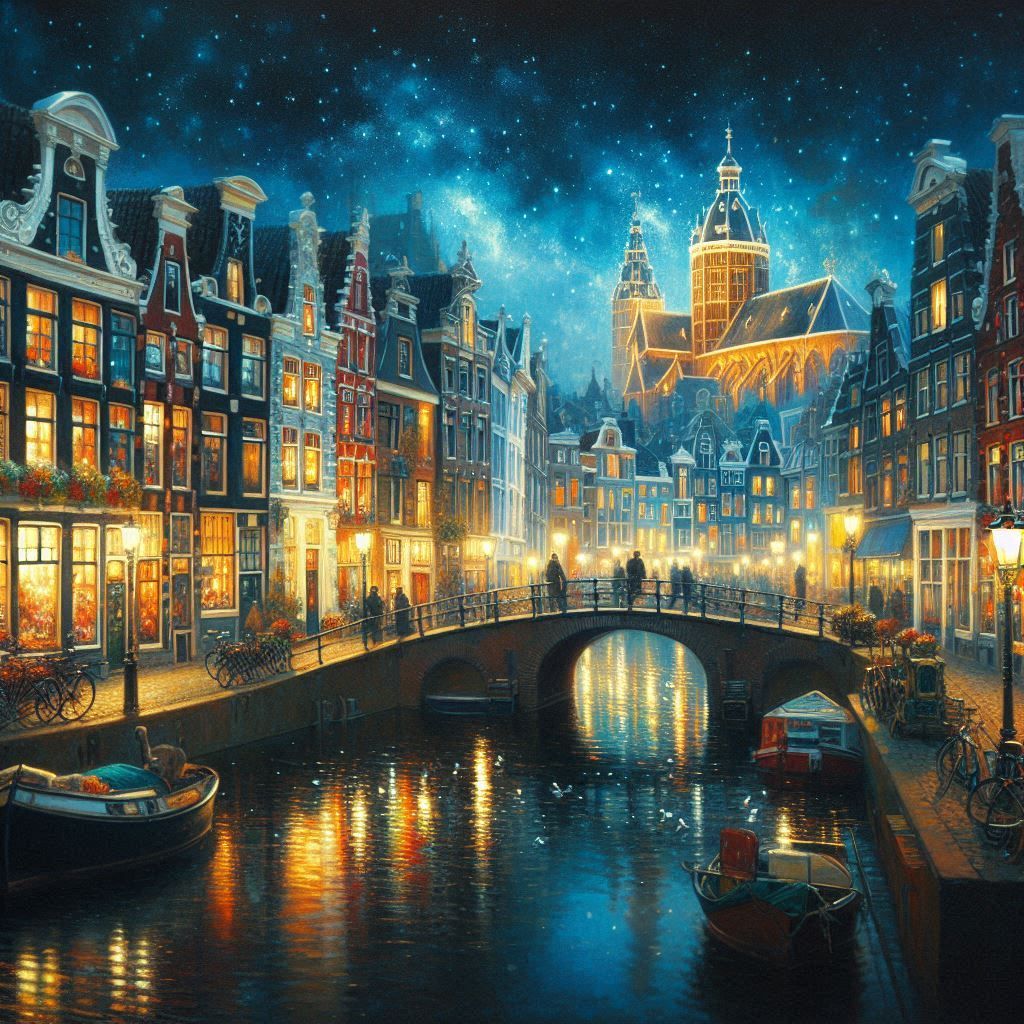 A dutch city at night.