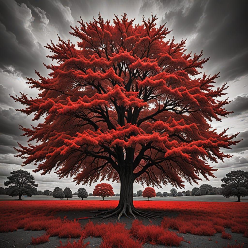 Surreal Red Tree  by @Ethan Ikediashi