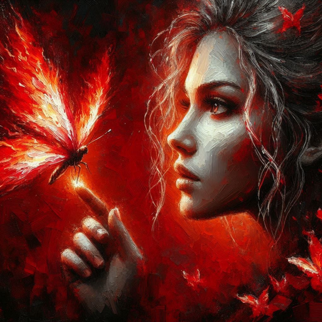 Fiery woman with a glooming butterfly
