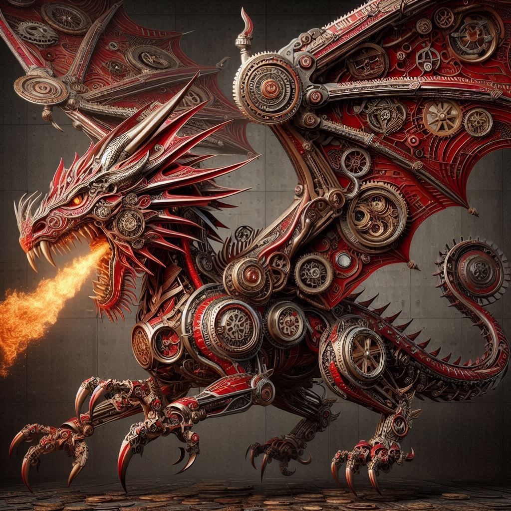 Clockwork dragon with intricate design an pattern, combining with steampunk elements 25