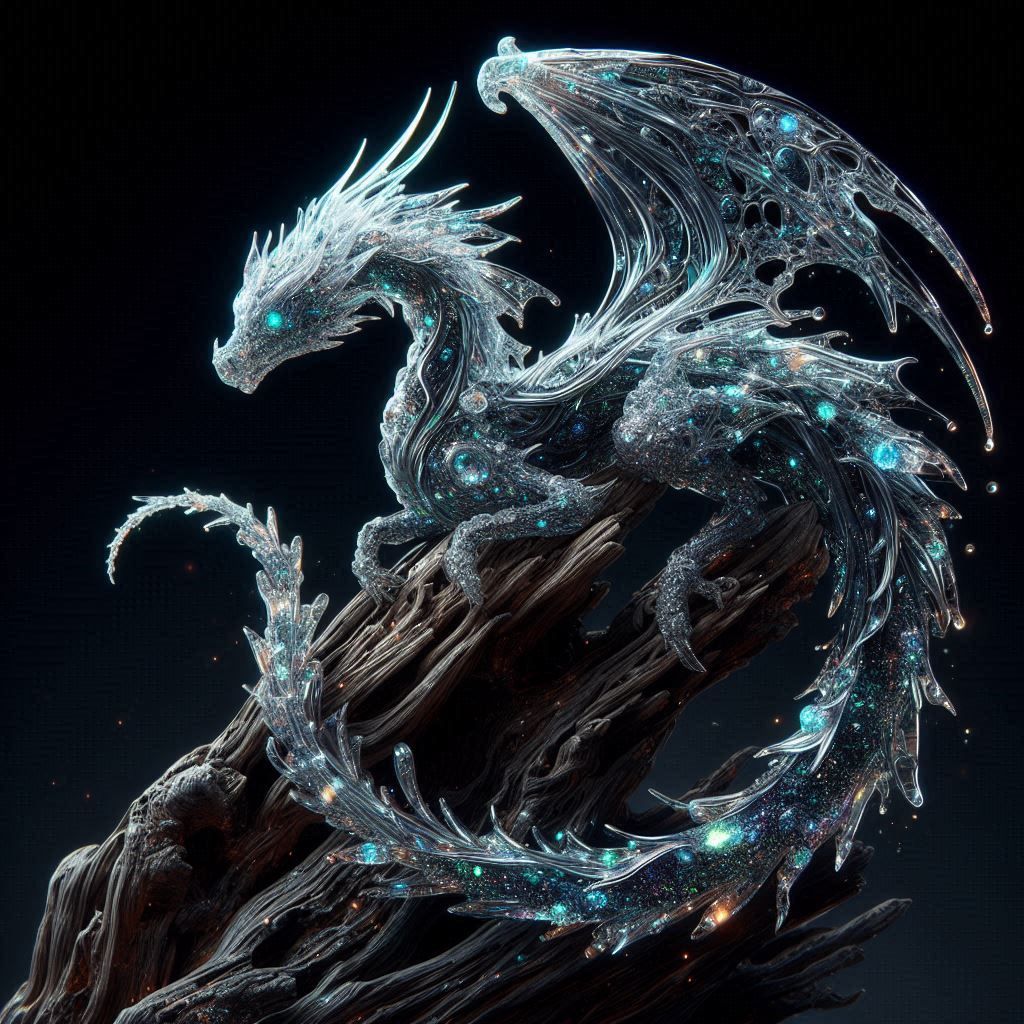 Obsidian crystal glass sculpture of a dragon