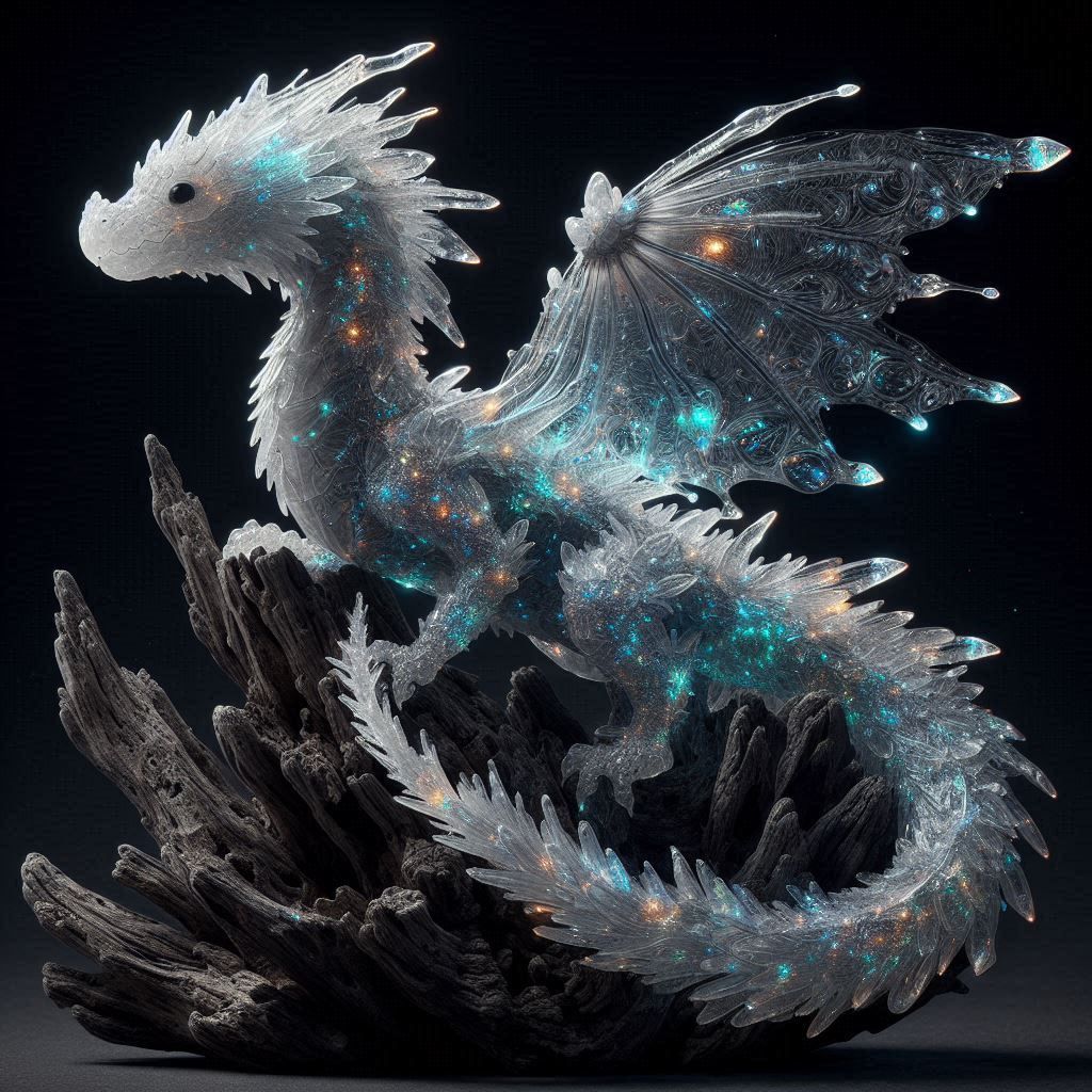 Obsidian crystal glass sculpture of a dragon