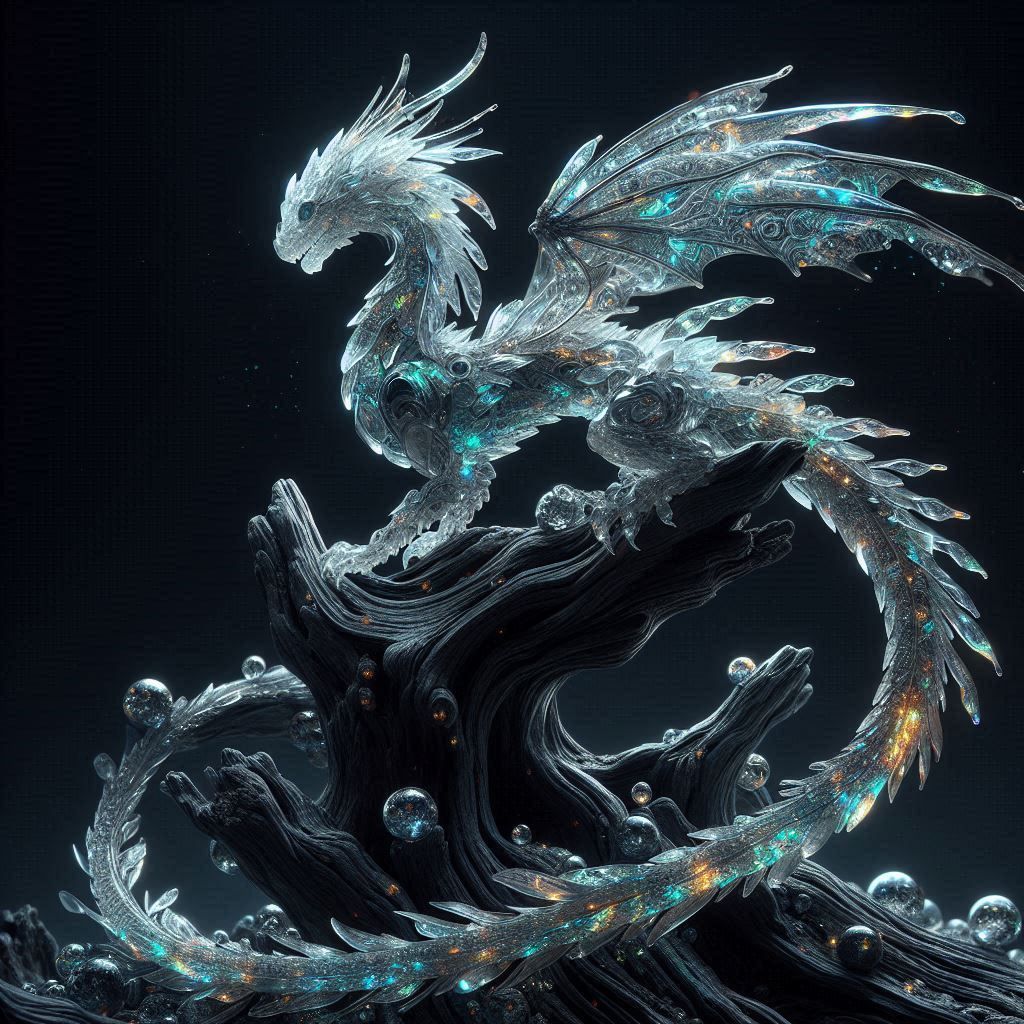 Obsidian crystal glass sculpture of a dragon