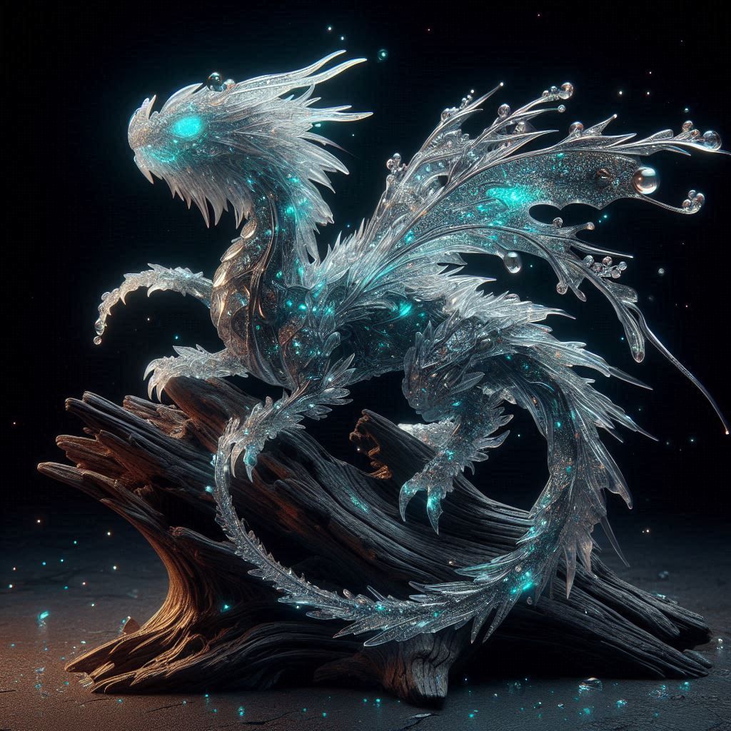 Obsidian crystal glass sculpture of a dragon