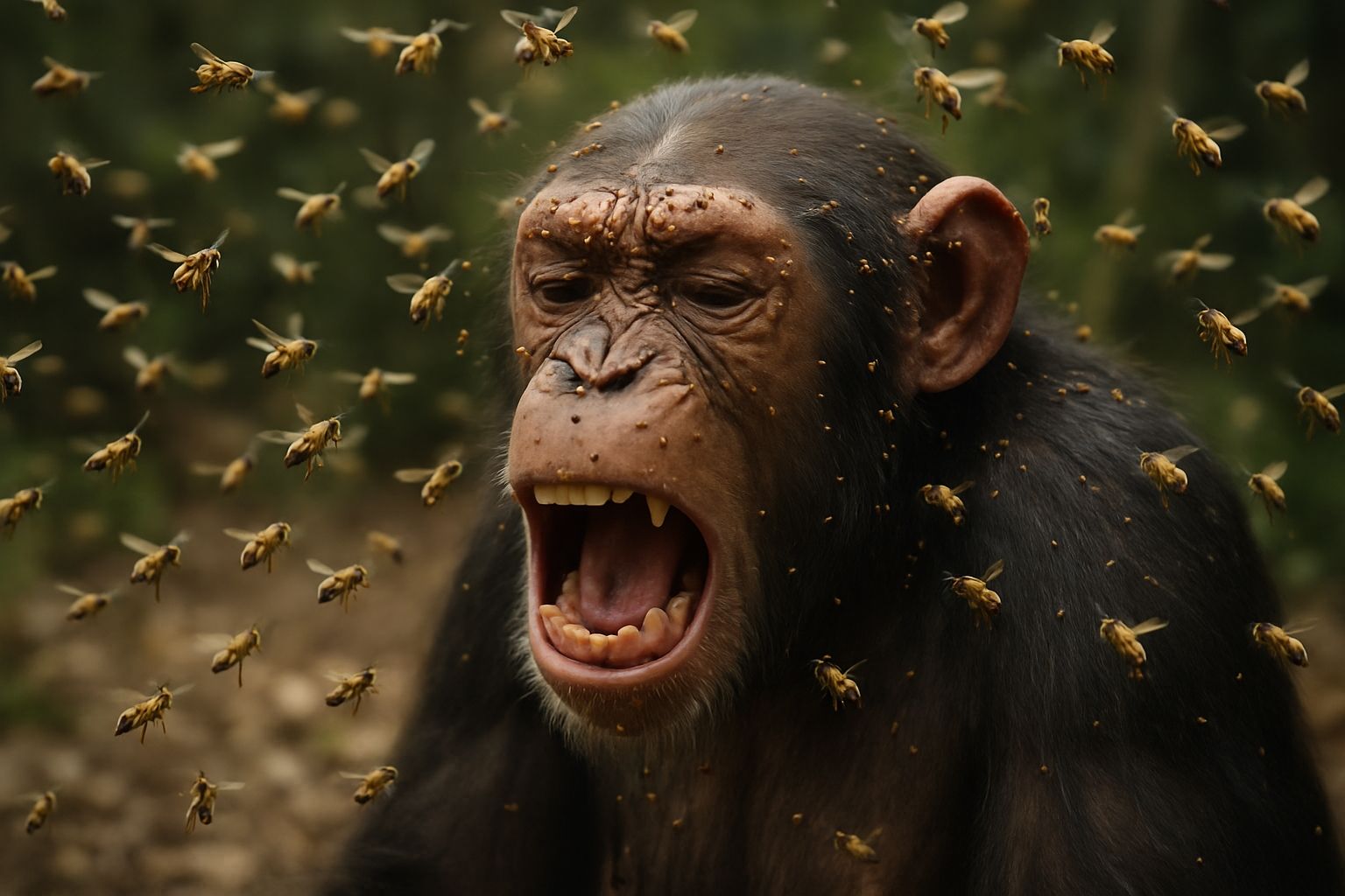 Angriff der Killerbienen auf einen Schimpansen