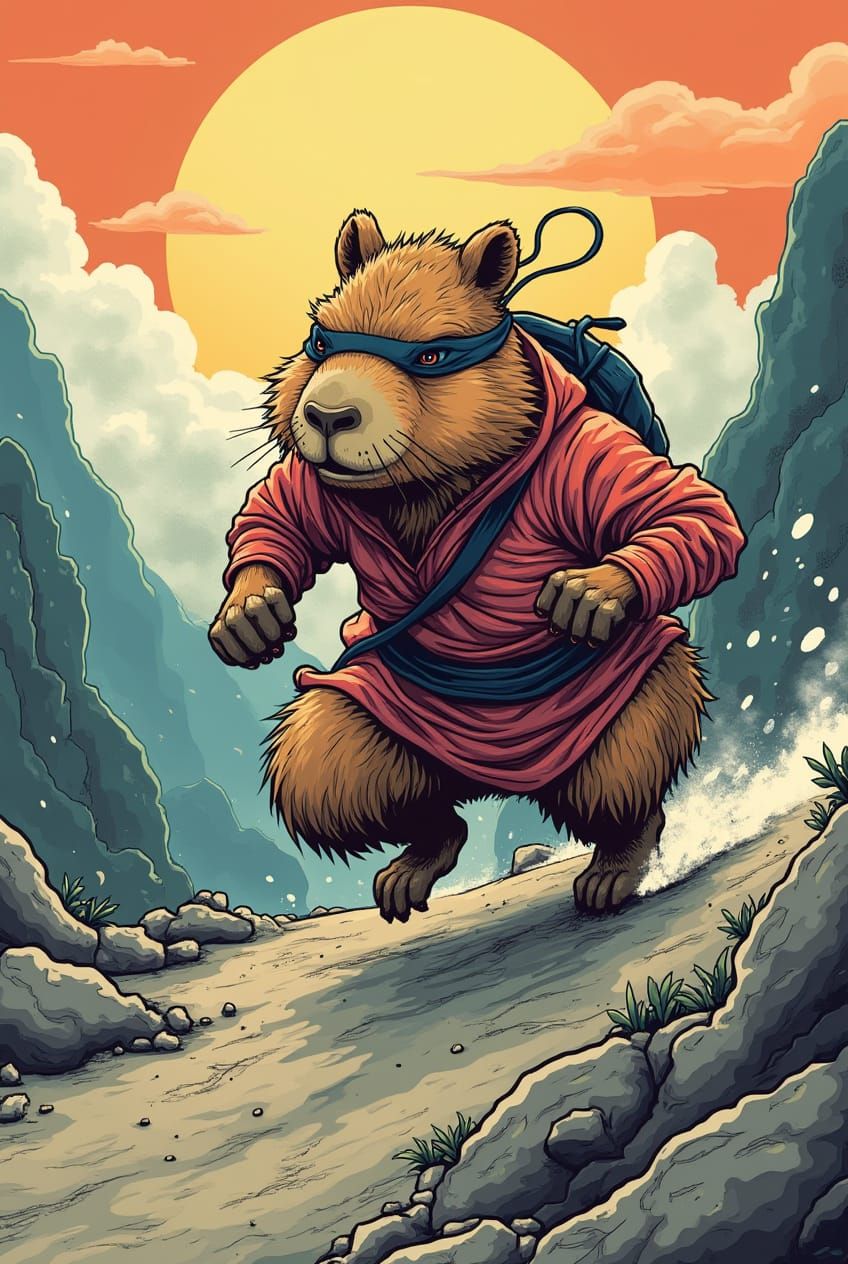 (capybara ninja) & (realistic Japanese traditional pop art s...