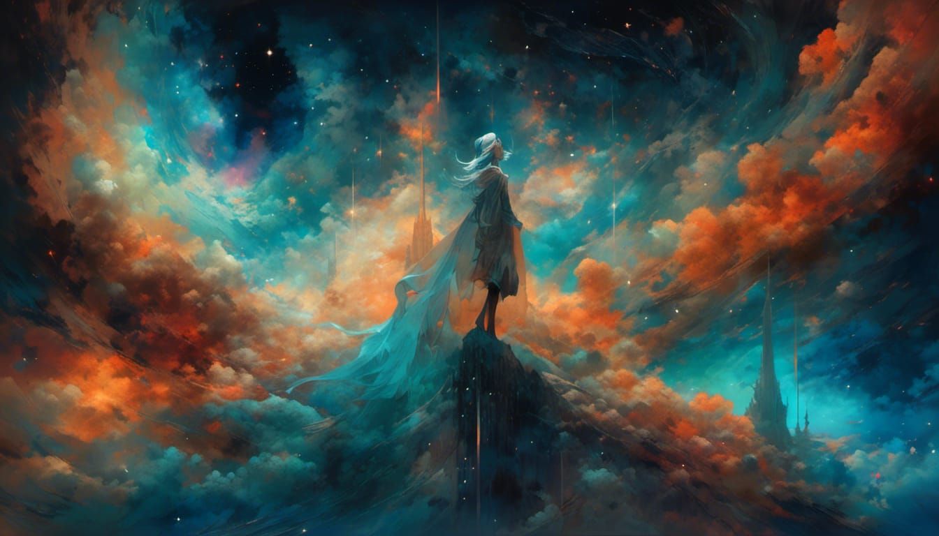 <lora:Endless Melody:1.0> "We are meeting at the end of all things, a glowing nebula of vibrant gas and dust, celestial, otherworldly, abstr...