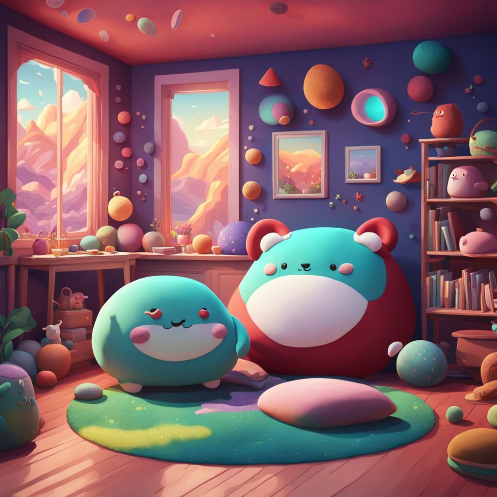 Room Filled with Squishmallows: Detailed Matte Painting