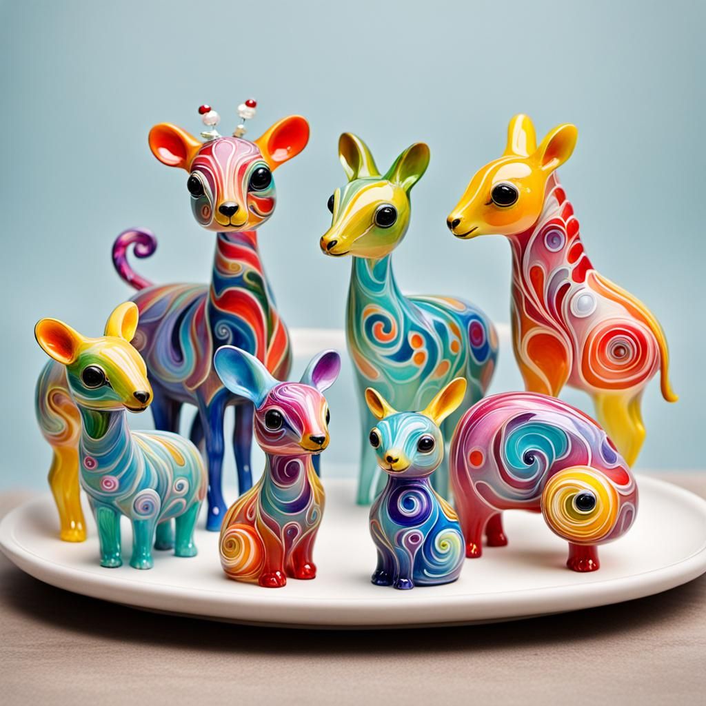 collection of small colorful animal figurines 