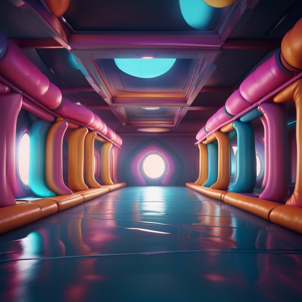 An empty liminal space reminiscent of an inflatable bouncy house ...