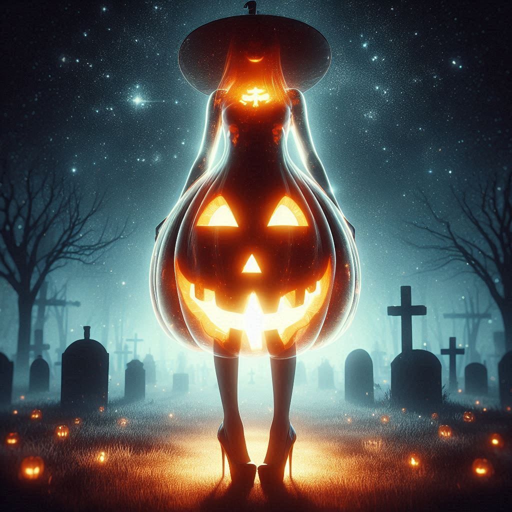 Pumpkin dress on the graveyard