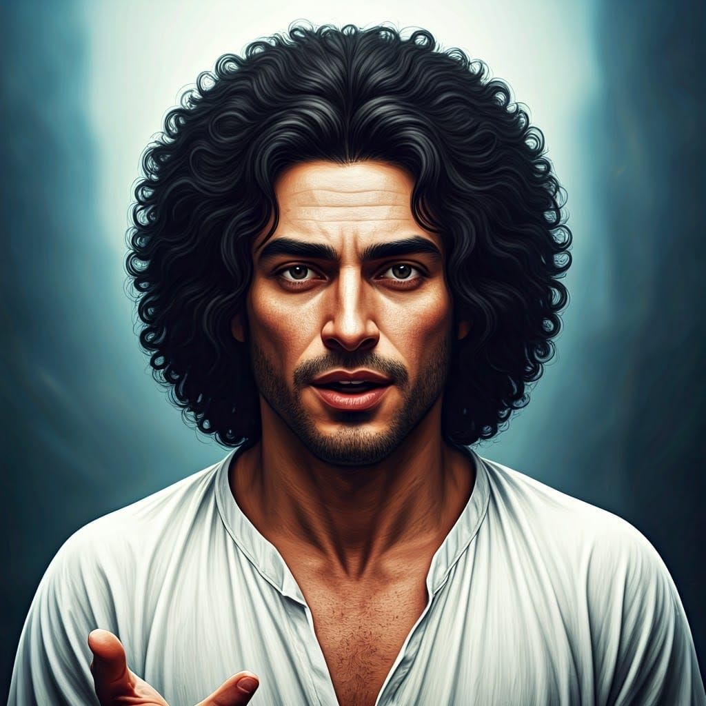 Renaissance-Style Portrait of Man with Curly Hair