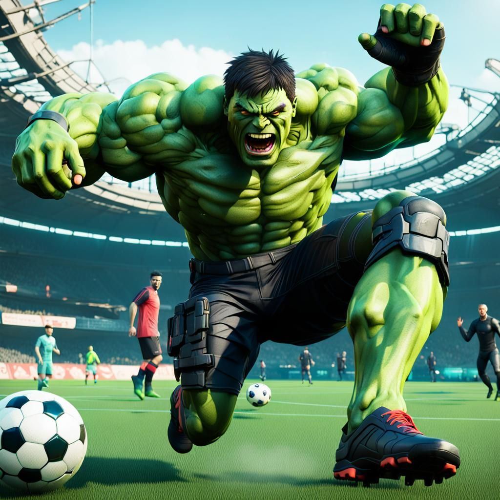 Hulk playing soccer (series) - AI Generated Artwork - NightCafe Creator