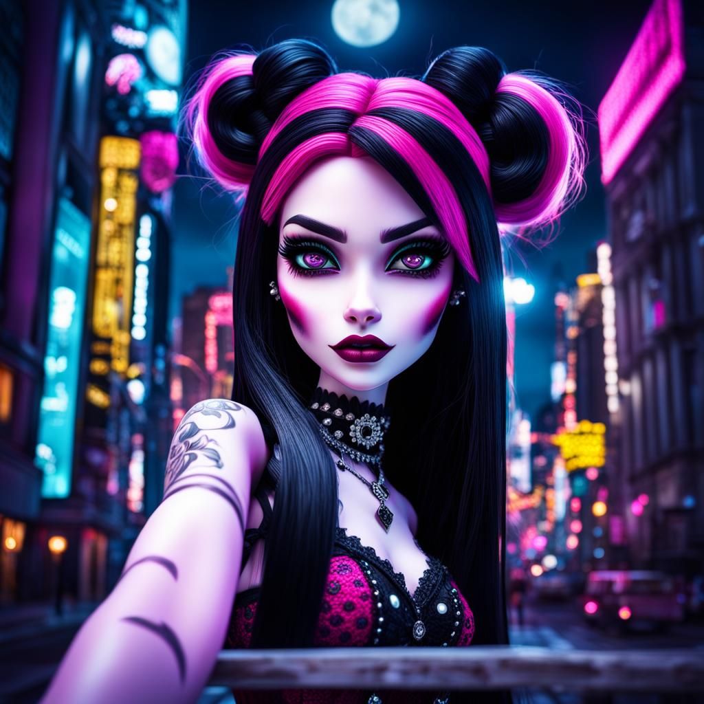 emo draculaura monster high selfie city lights night - AI Generated ...