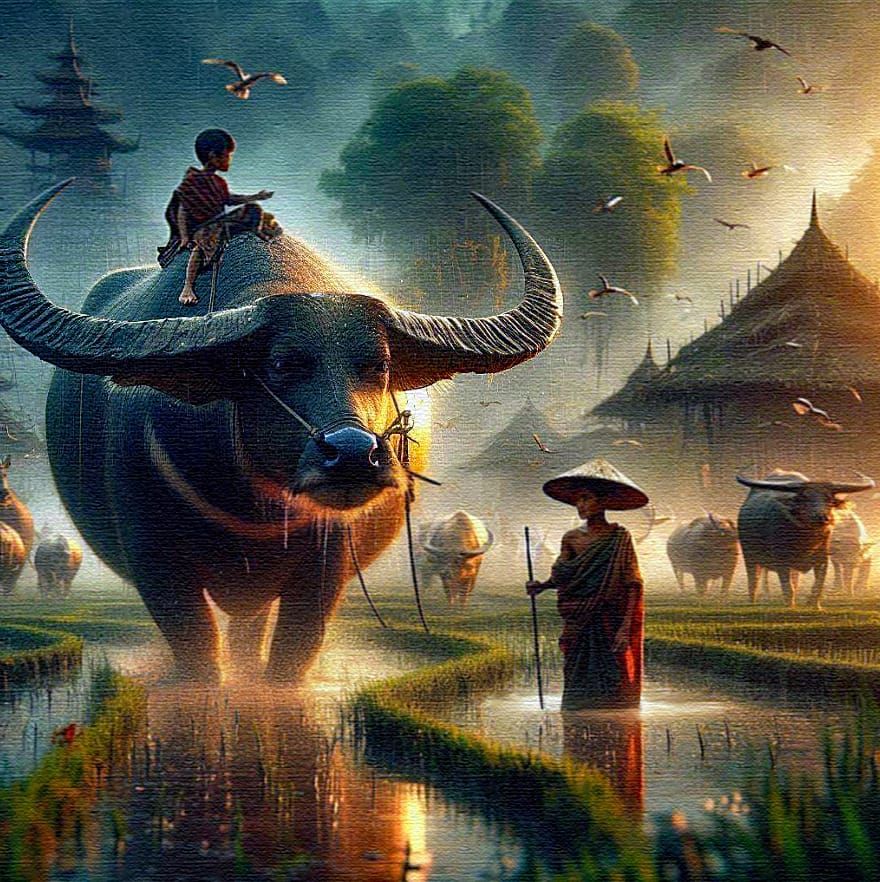 Water buffalo at work