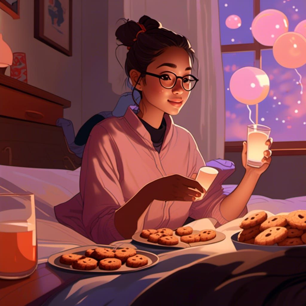working on her cookies and milk spell