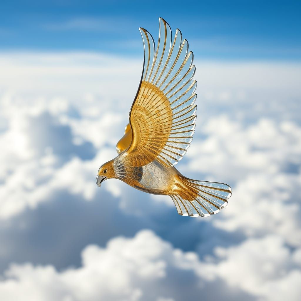 Soaring Golden Inlaid Glass Eagle Photograph