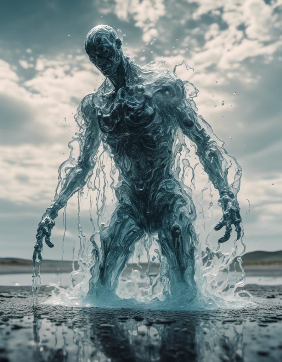 <lora:HeadSpace:1.0>  shiny liquid The form of a humanoid rising out of a puddle of engine oil. Translucent liquid art , insanely detailed o...