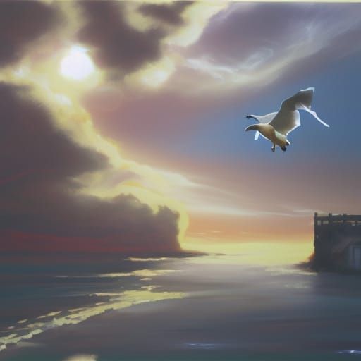 A seagull crying in a wasteland near the sea
