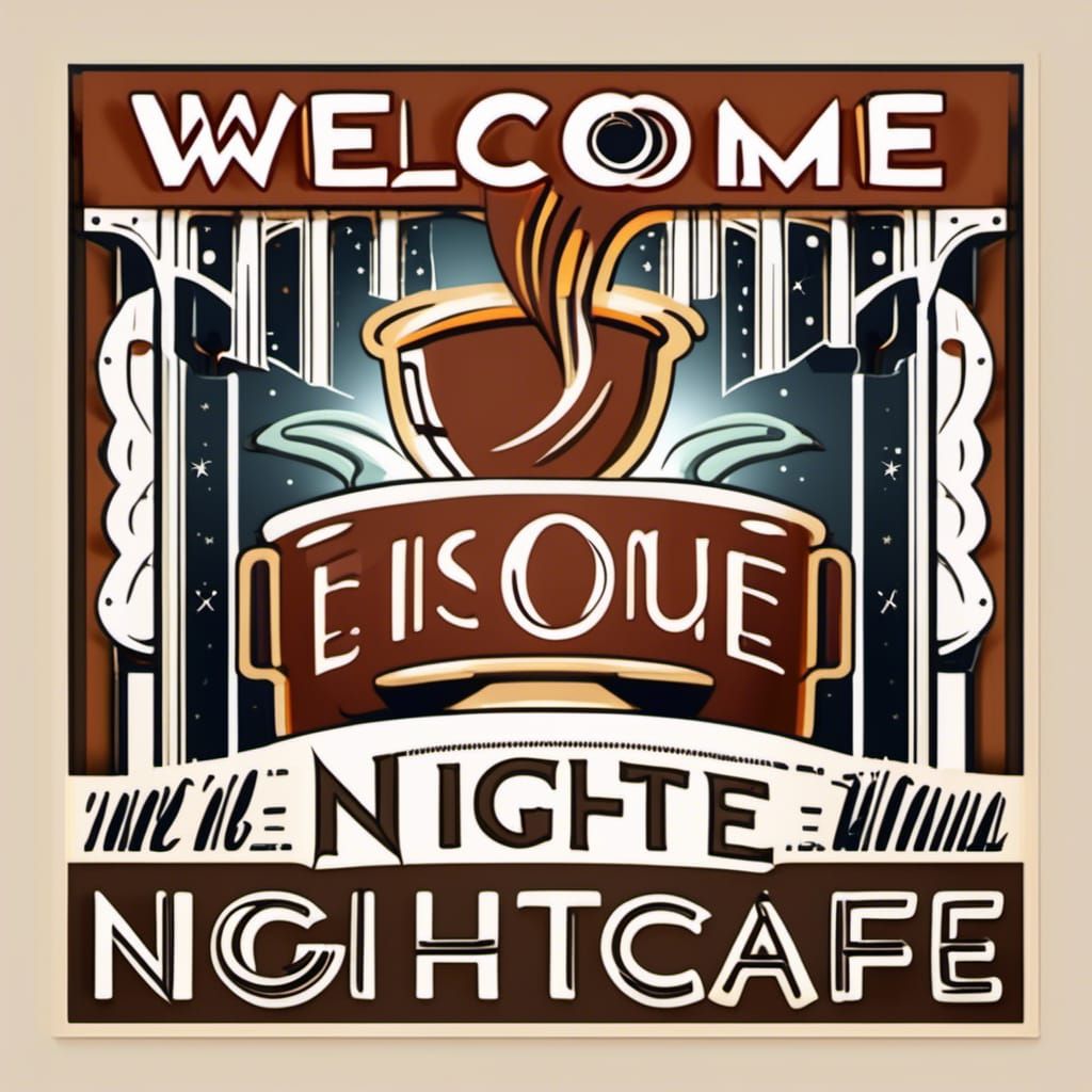Leaflet saying "WELCOME TO NIGHTCAFE" <lora:TEXT:1.0> capital letters Arial font, LATIN alphabet simple font, Sans-serif print out, big lett...