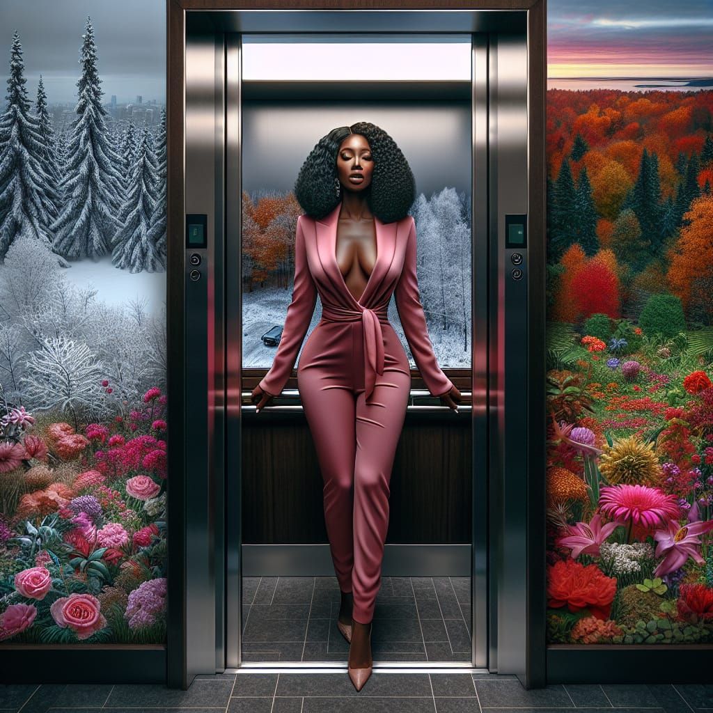 Woman's Seasonal Elevator Journey