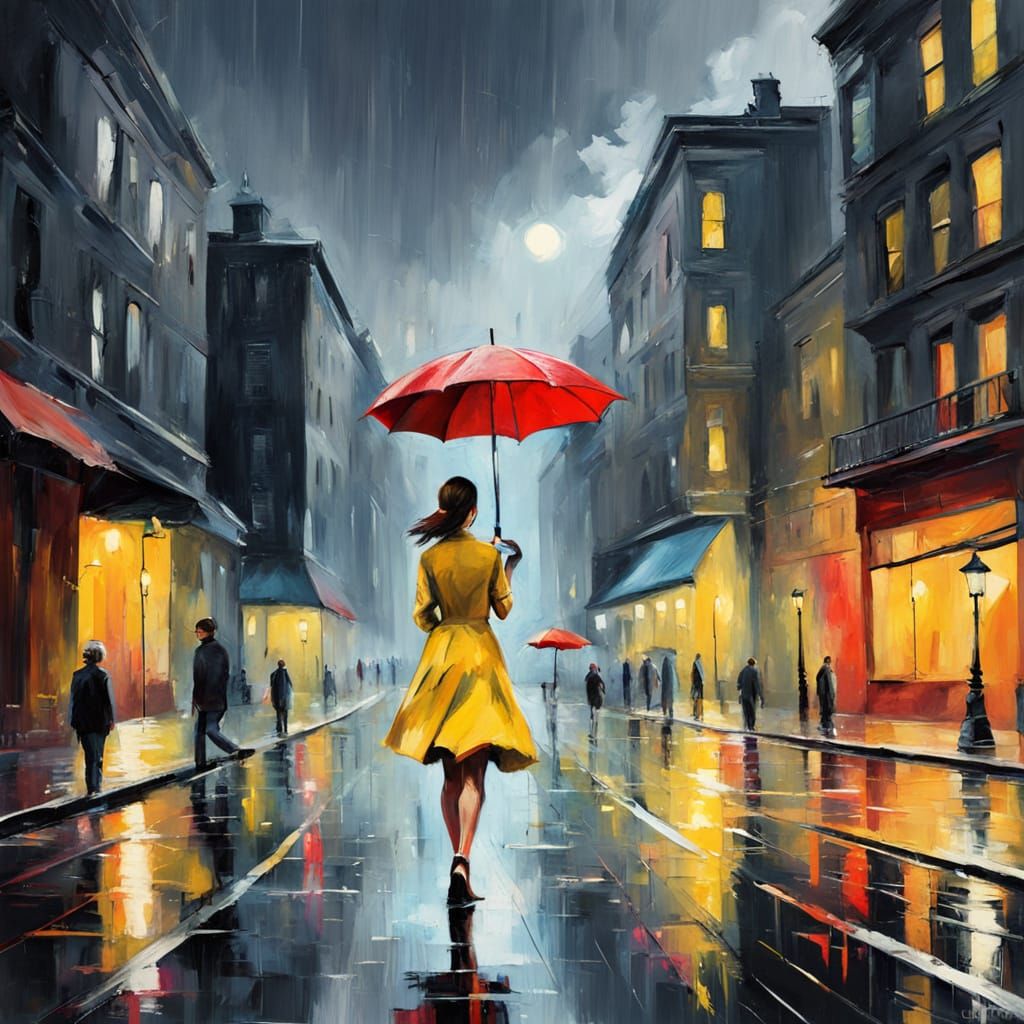 Vibrant City Street Scene in Expressive Oil Painting Style