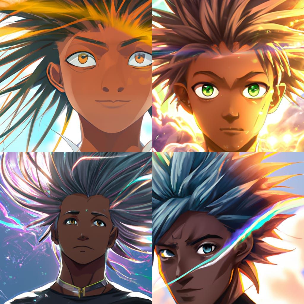 black boy, african american, muscular, glowing rainbow eyes,...