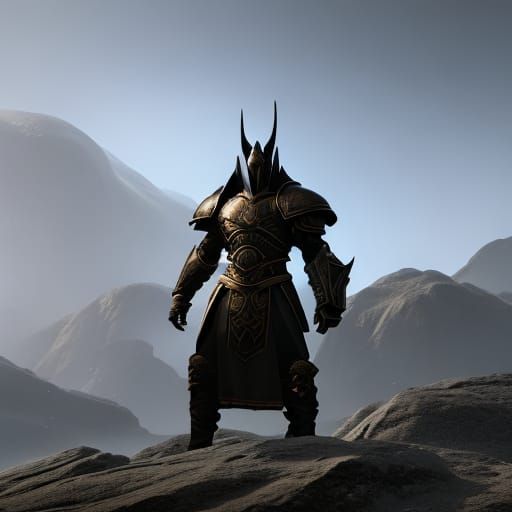 Older male paladin with black shell armor that looks like a ...