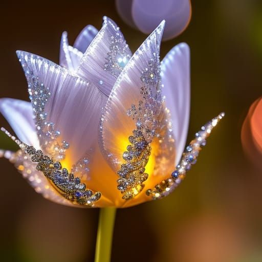 luminescent sparkly shiny intricate crystal tulip, intricate motifs, crystal render, micro photography, ...  by @Hani