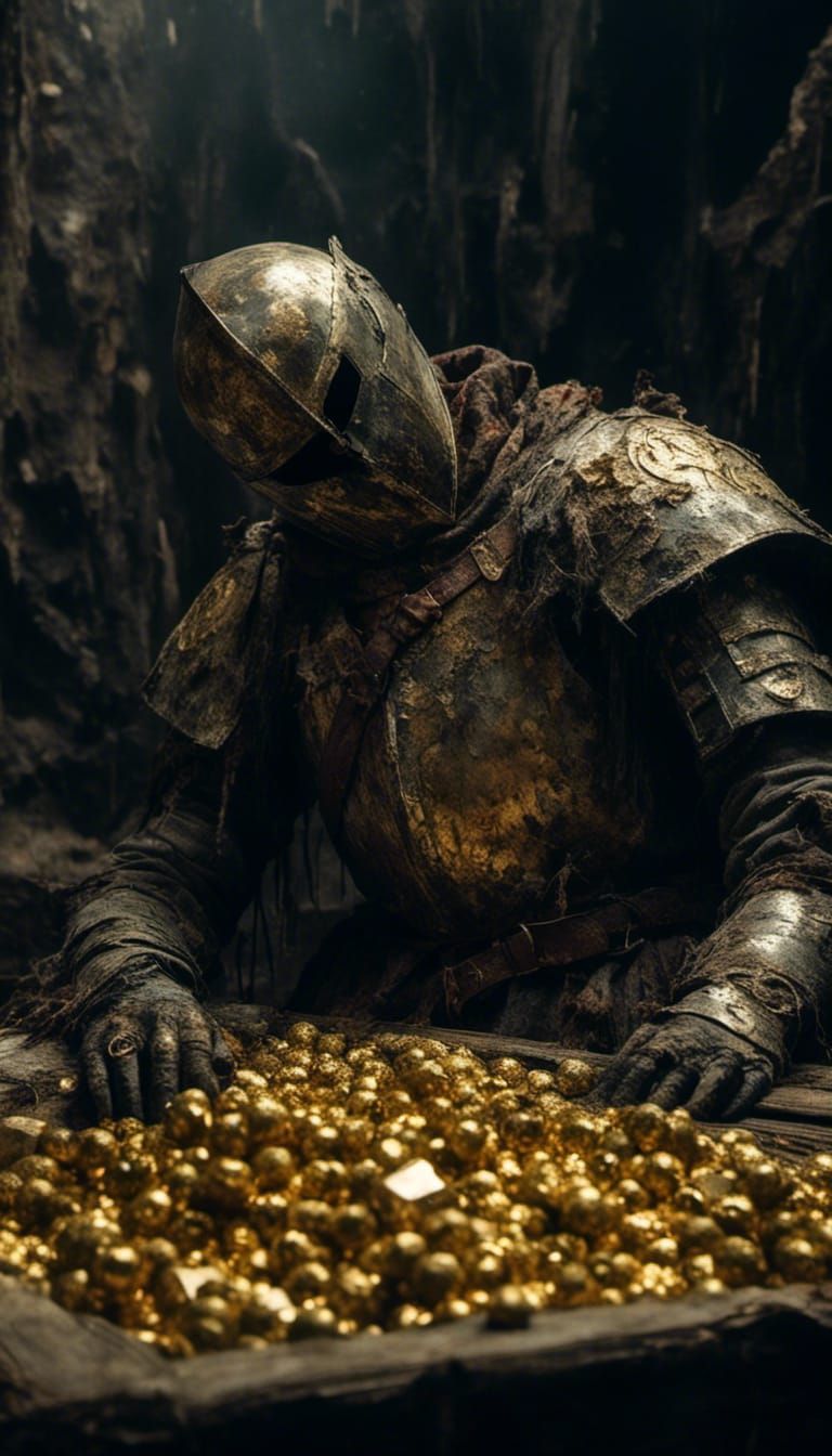 <lora:Macabre:1.0> A headless knight lies near a open chest ...