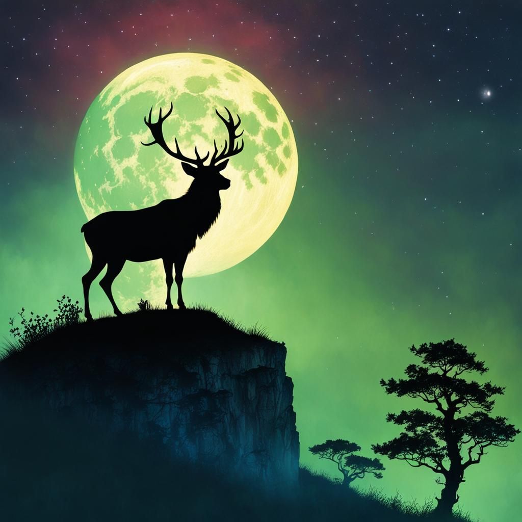 Silhouette of a stag on a hilltop  by @Caroline