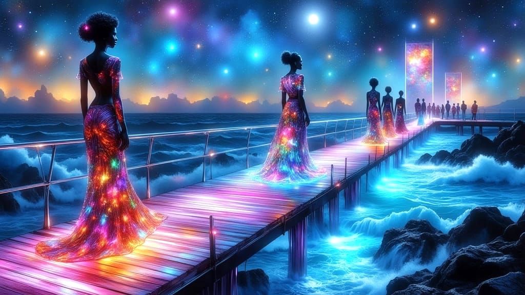 A futuristic runway suspended over a vast ocean 