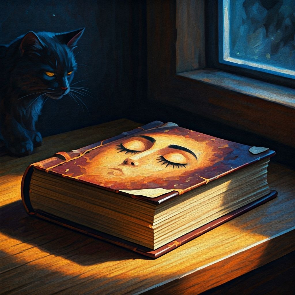 "Lea Roche style + vibrant colors" -- texture oil painting. A worn leather-bound book, the cover featuring ...  by @HIKER