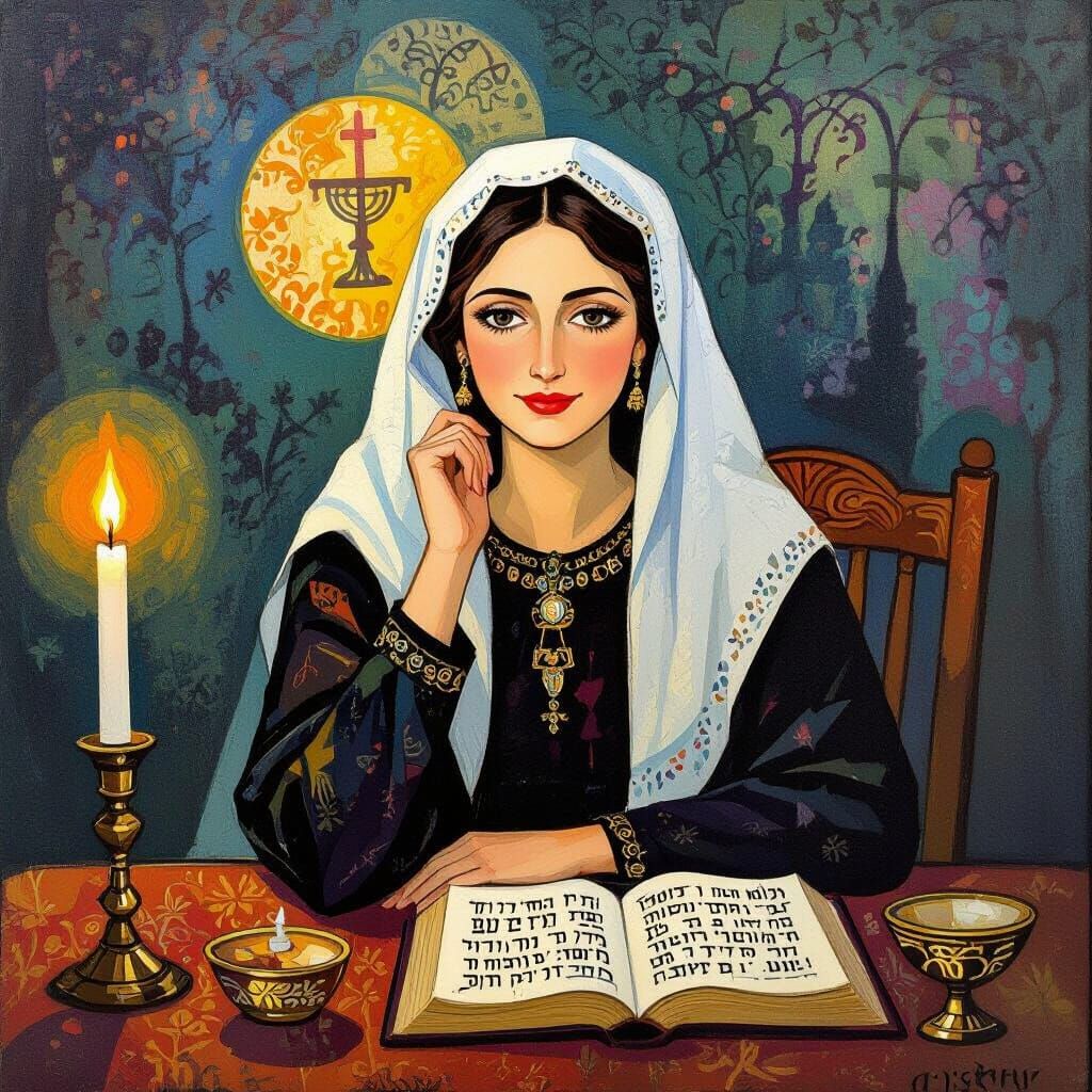Woman in Shabbat Attire: Chagall-Inspired Art