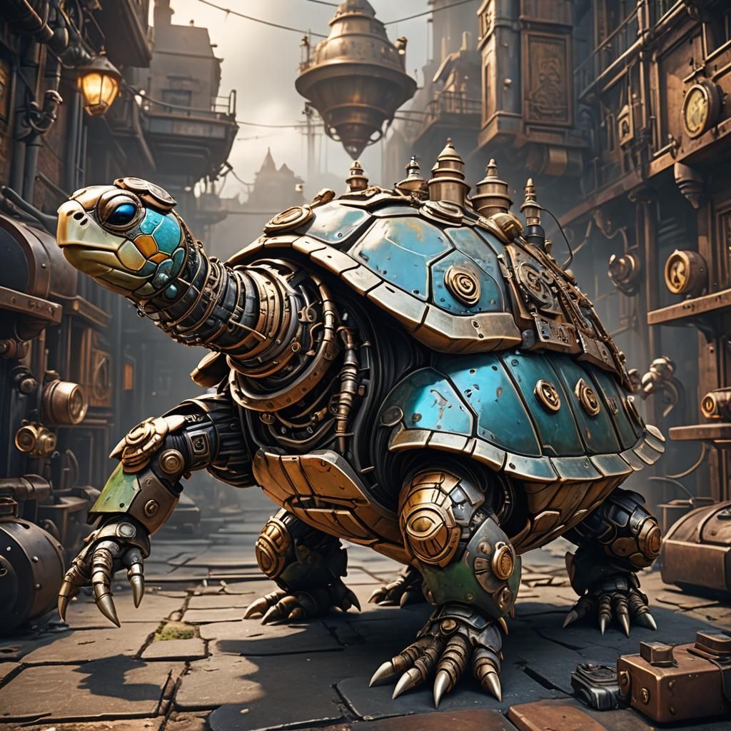 cyborg-turtle steampunk style, Unreal Engine trending on Art...