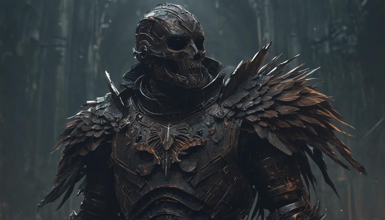 Dark Art Portrait of a Death Falcon in Intricate Armour