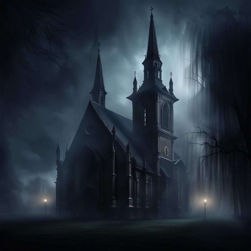 Eerie Gothic church shrouded in ominous mist - AI Generated Artwork ...