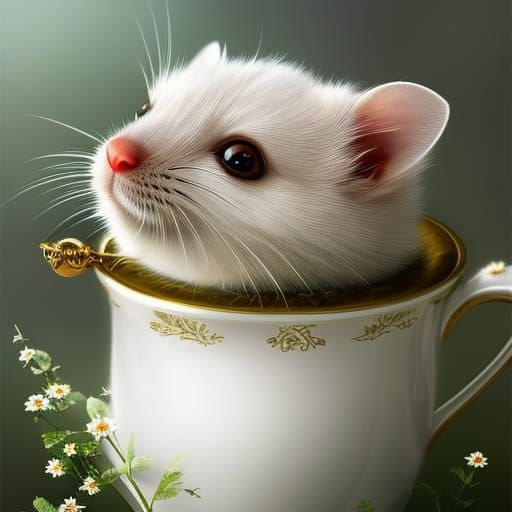 White rat in a cup