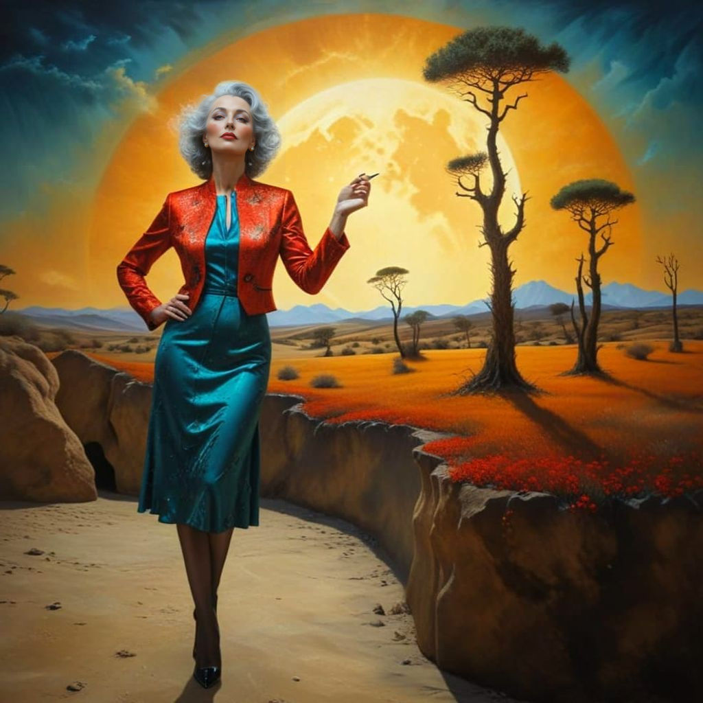 Surreal Portrait of a Sophisticated Lady in Elegantly Fashio...