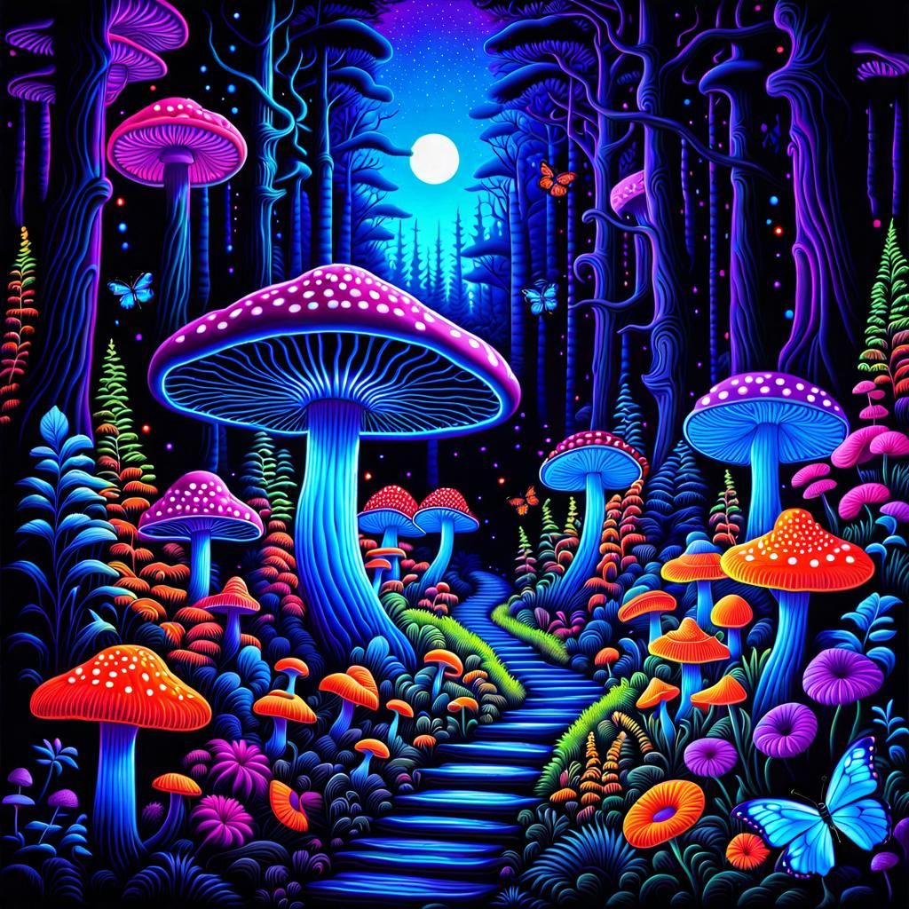 Blacklight Mushroom Forest - AI Generated Artwork - NightCafe Creator